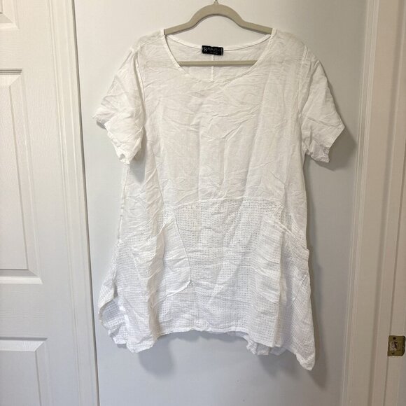 BELLA AMORE 100% Linen Made in Italy Summer Blouse in white size ?XL - Picture 1 of 13